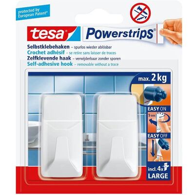 Haczyk Powerstrips Tesa - Do 2kg - Wielokrotnego użytku klejowy haczyk Haczyk Powerstrips Tesa - Do 2kg - Wielokrotnego użytku klejowy haczyk