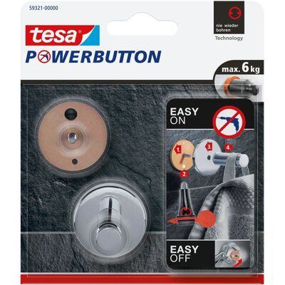 Tesa Powerbutton Haken - Universaler Wandhaken - Chrom - Bis zu 6kg Tesa Powerbutton Haken - Universaler Wandhaken - Chrom - Bis zu 6kg
