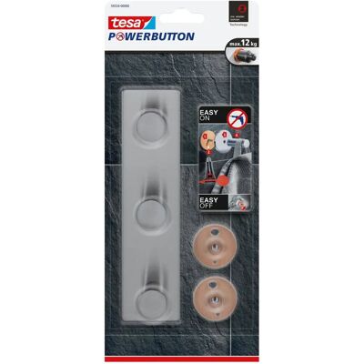 tesa Edelstahl Powerbutton Hakenleiste - 12kg Max - Küche & Bad tesa Edelstahl Powerbutton Hakenleiste - 12kg Max - Küche & Bad