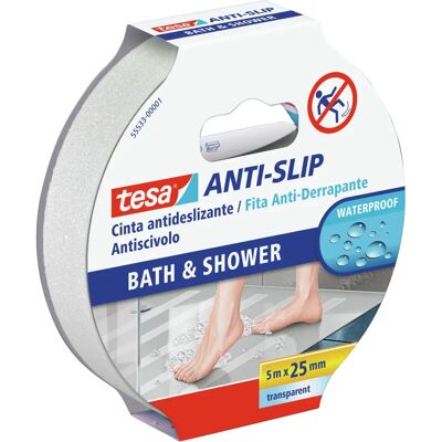 Nastro antiscivolo TESA per bagno e doccia - Trasparente - 5m x 25mm Nastro antiscivolo TESA per bagno e doccia - Trasparente - 5m x 25mm