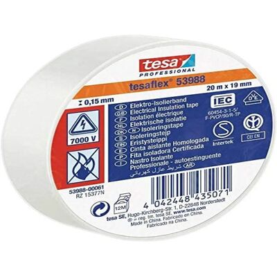 Tesa White Insulating Tape - 20m x 19mm - Electrical & Repair Use Tesa White Insulating Tape - 20m x 19mm - Electrical & Repair Use