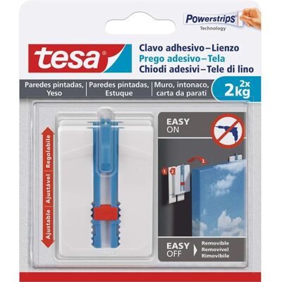 Tesa Verstellbarer Klebehaken für Wände - Unterstützt 2kg - Wiederverwendbar Tesa Verstellbarer Klebehaken für Wände - Unterstützt 2kg - Wiederverwendbar