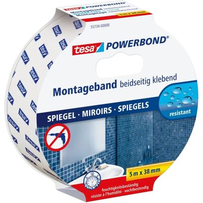 Nastro per montaggio specchi Tesa Powerbond - 5 m x 38 mm Nastro per montaggio specchi Tesa Powerbond - 5 m x 38 mm