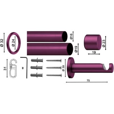 INDEKO Andrax Gardinenstange - Verstellbar 130-240cm, Lila INDEKO Andrax Gardinenstange - Verstellbar 130-240cm, Lila