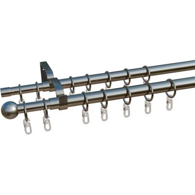INDEKO Formentor Silber Gardinenstange - 200-350cm, 2-läufig, 20mm INDEKO Formentor Silber Gardinenstange - 200-350cm, 2-läufig, 20mm