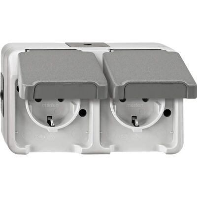 Merten Lichtgrau Doppelsteckdose - IP44 Steckdose Merten Lichtgrau Doppelsteckdose - IP44 Steckdose