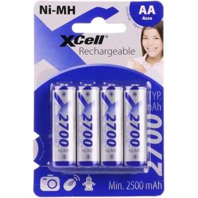Batería NiMH AA XCell 2700mAh - Recargable - Pack de 4 - Alta Capacidad - Pilas AA Batería NiMH AA XCell 2700mAh - Recargable - Pack de 4 - Alta Capacidad - Pilas AA