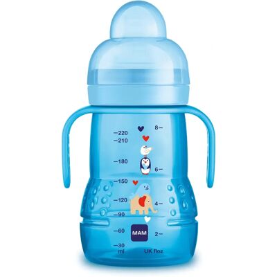 MAM Trainer+ (220 ml) - Butelka dla niemowląt, Niebieska, Przejście na kubek MAM Trainer+ (220 ml) - Butelka dla niemowląt, Niebieska, Przejście na kubek