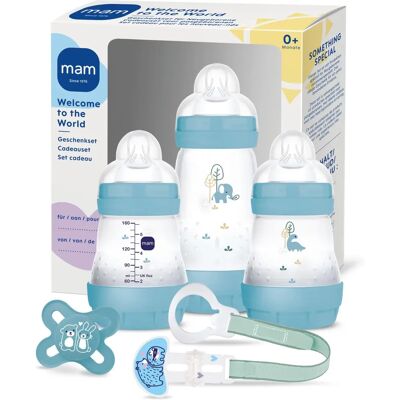 MAM Baby Welcome Set - Anti-Kolik Flaschen & Schnuller - Blau MAM Baby Welcome Set - Anti-Kolik Flaschen & Schnuller - Blau