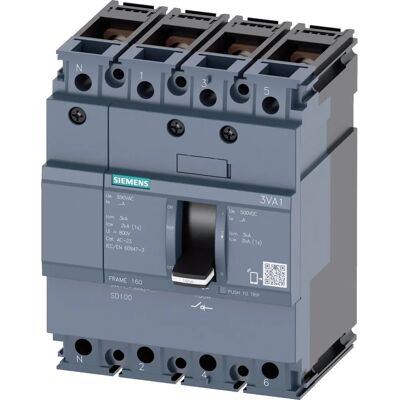 Interruptor Siemens 3VA1112-1AA42-0AA0 - 125A, 4 polos, IEC 60947-3 Interruptor Siemens 3VA1112-1AA42-0AA0 - 125A, 4 polos, IEC 60947-3