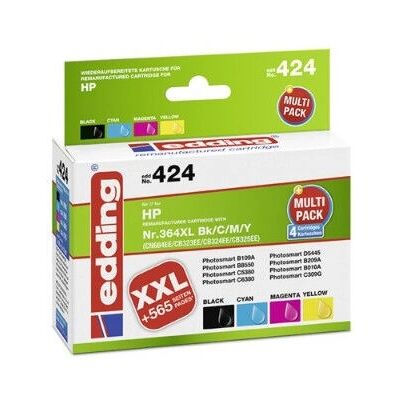 Edding EDD-424 Tintenpatrone - 4er Pack, Schwarz, Cyan, Magenta, Gelb - Hochwertige Tinte Edding EDD-424 Tintenpatrone - 4er Pack, Schwarz, Cyan, Magenta, Gelb - Hochwertige Tinte