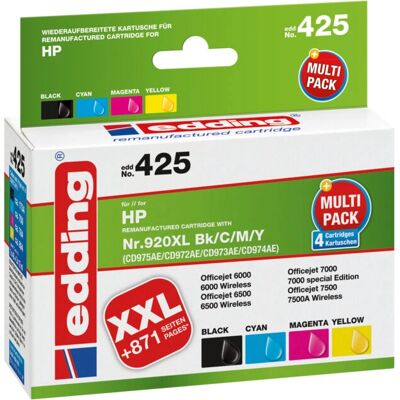 Edding EDD-425 Inktcartridge - Zwart, Magenta, Geel, Cyaan Edding EDD-425 Inktcartridge - Zwart, Magenta, Geel, Cyaan
