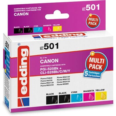 Cartouche d'encre Edding EDD-501 - Pack multiple - Noir, Cyan, Magenta, Jaune Cartouche d'encre Edding EDD-501 - Pack multiple - Noir, Cyan, Magenta, Jaune