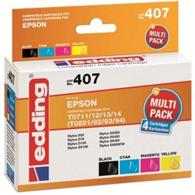 Cartouche d'Encre Edding - Remplace Epson T0711/T0712/T0713/T0714 - Pack de 4 Cartouche d'Encre Edding - Remplace Epson T0711/T0712/T0713/T0714 - Pack de 4