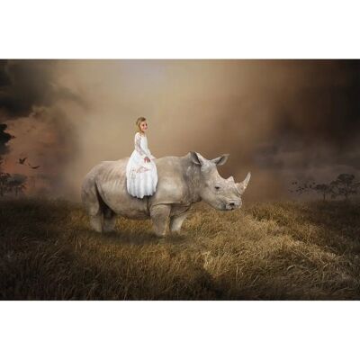 PAPERMOON Surreales Mädchen Nashorn Fototapete - Vliestapete PAPERMOON Surreales Mädchen Nashorn Fototapete - Vliestapete