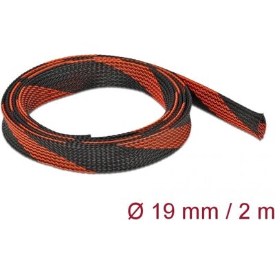 DeLock Kabelschutz + Kabelführung, Geflechtschlauch dehnbar 2 m x 19 mm schwarz-rot DeLock Kabelschutz + Kabelführung, Geflechtschlauch dehnbar 2 m x 19 mm schwarz-rot