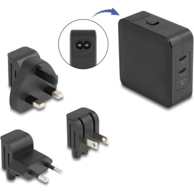 DeLOCK 41443 Universel Rejseoplader 65W GaN USB-C PD 3.0 Sort DeLOCK 41443 Universel Rejseoplader 65W GaN USB-C PD 3.0 Sort