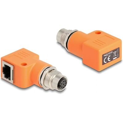 Adaptateur Ethernet DeLOCK M12 à RJ45 - Industriel, Blindé, 90° - Orange Adaptateur Ethernet DeLOCK M12 à RJ45 - Industriel, Blindé, 90° - Orange