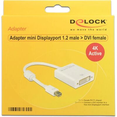 Adapter kablowy DeLOCK 62604 - 4K aktywny Mini DisplayPort do DVI - Biały Adapter kablowy DeLOCK 62604 - 4K aktywny Mini DisplayPort do DVI - Biały
