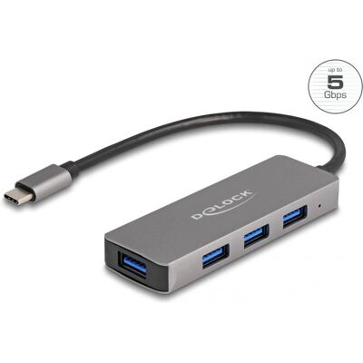 DeLock 63173 USB-C Hub 4 Poorten Zwart - USB Hub DeLock 63173 USB-C Hub 4 Poorten Zwart - USB Hub