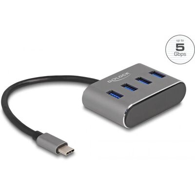 DeLock USB-Hub - 4 Ports, USB 3.2 Gen 1, Schwarz DeLock USB-Hub - 4 Ports, USB 3.2 Gen 1, Schwarz