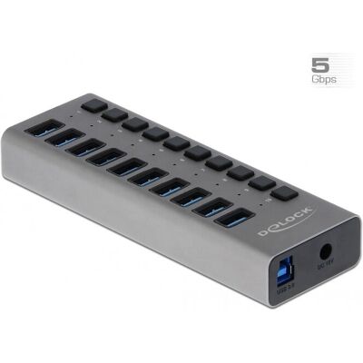 DeLock 63670 USB Hub - 10 Porte, Grå DeLock 63670 USB Hub - 10 Porte, Grå
