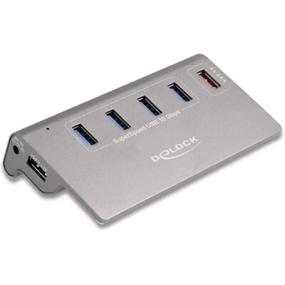 DeLOCK 64182 USB 3.2 Gen 2 Hub - 4 USB-A + Gyors töltés - Szürke DeLOCK 64182 USB 3.2 Gen 2 Hub - 4 USB-A + Gyors töltés - Szürke