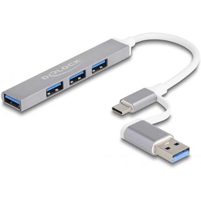 DeLOCK Modell 64214 USB Hub Silber 4-Port USB-C & USB-A - 5 Gbps DeLOCK Modell 64214 USB Hub Silber 4-Port USB-C & USB-A - 5 Gbps