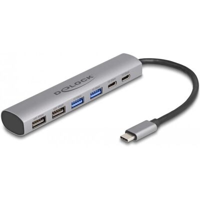DeLOCK 64232 USB Dock - Grå, 6-ports, USB-C & Type-A DeLOCK 64232 USB Dock - Grå, 6-ports, USB-C & Type-A