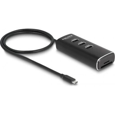 Hub USB DeLOCK 3xA + Lector de tarjetas SD y MicroSD - Negro Hub USB DeLOCK 3xA + Lector de tarjetas SD y MicroSD - Negro