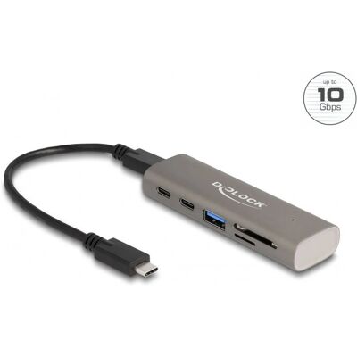 DeLOCK 64236 USB-C Hub with SD/MicroSD Reader - 6 Ports - Grey DeLOCK 64236 USB-C Hub with SD/MicroSD Reader - 6 Ports - Grey