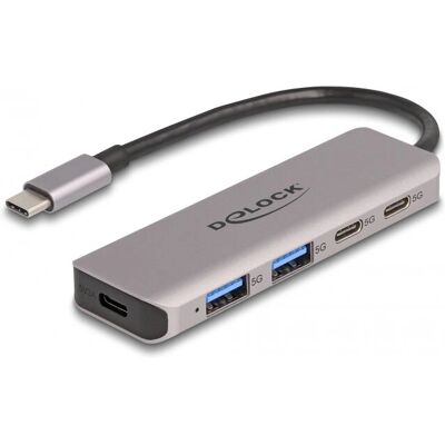DeLOCK 64239 USB-Hub - 2x USB-C, 2x USB-A, Grau - USB 3.2 Gen 1 DeLOCK 64239 USB-Hub - 2x USB-C, 2x USB-A, Grau - USB 3.2 Gen 1