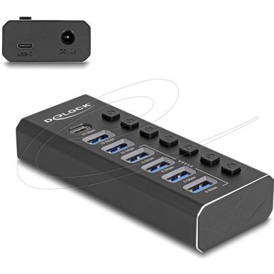 Hub USB DeLock 7P 10Gbps con Carga Rápida Hub USB DeLock 7P 10Gbps con Carga Rápida