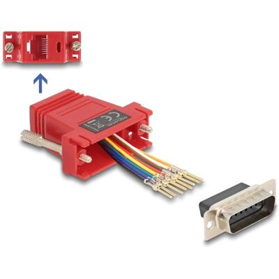 DeLock D-Sub 15-polig auf RJ45 Adapter - Seriell, Rot DeLock D-Sub 15-polig auf RJ45 Adapter - Seriell, Rot