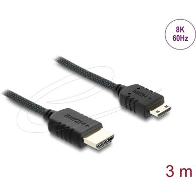 Cable HDMI de alta velocidad Delock - 3m, 8K, Mini HDMI, Coaxial, Negro Cable HDMI de alta velocidad Delock - 3m, 8K, Mini HDMI, Coaxial, Negro