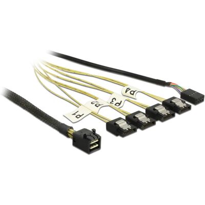 DeLOCK 1m Mini SAS HD SFF-8643/4xSATA 7p Kabel - Intern SAS zu SATA DeLOCK 1m Mini SAS HD SFF-8643/4xSATA 7p Kabel - Intern SAS zu SATA