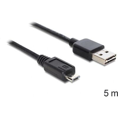 Delock USB-kabel - 5m, Sort, Dobbeltsidede guldkontakter - USB Type-A til Micro-B Delock USB-kabel - 5m, Sort, Dobbeltsidede guldkontakter - USB Type-A til Micro-B