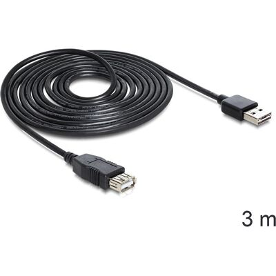 DeLOCK USB-Kabel - 3 m, Schwarz, Reversibler USB-A DeLOCK USB-Kabel - 3 m, Schwarz, Reversibler USB-A