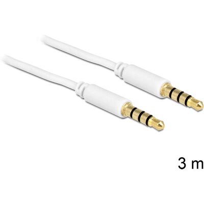 DeLOCK Äänikaapeli 3m Valkoinen - 3,5mm 4-pinni, Kultaus, Yhteensopiva iPhone DeLOCK Äänikaapeli 3m Valkoinen - 3,5mm 4-pinni, Kultaus, Yhteensopiva iPhone