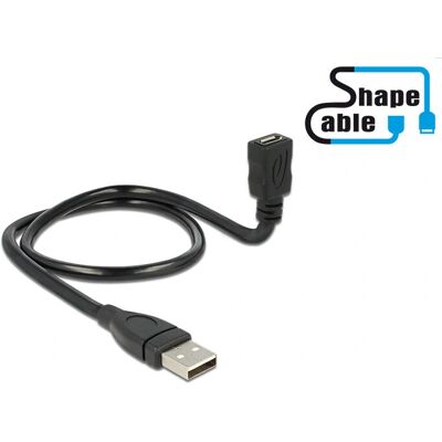 Kabel USB Delock - 0,5 m, Micro-B do USB-A, elastyczny, Czarny Kabel USB Delock - 0,5 m, Micro-B do USB-A, elastyczny, Czarny