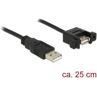 Delock USB-Kabel 0,25 m - USB 2.0, Schwarz, Montagefähig Delock USB-Kabel 0,25 m - USB 2.0, Schwarz, Montagefähig