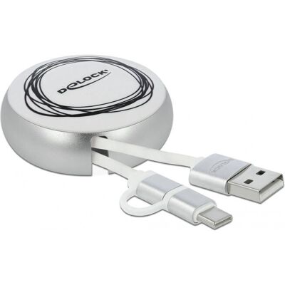 Kabel USB DeLOCK 85821 - 0,92 m - USB A do USB C/Micro-B - Srebro, Biały - USB 2.0 Kabel USB DeLOCK 85821 - 0,92 m - USB A do USB C/Micro-B - Srebro, Biały - USB 2.0