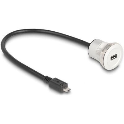 DeLOCK 88184 USB Kabel - Micro-B, 0,3m, Schwarz & Silber - Panelmontage DeLOCK 88184 USB Kabel - Micro-B, 0,3m, Schwarz & Silber - Panelmontage