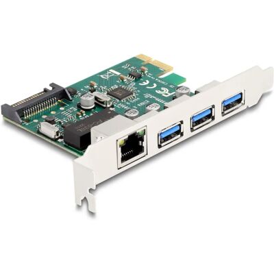 Delock PCIe x1 Card with 3 USB 3.2 Gen 1 Ports & Gigabit LAN - Interface Card Delock PCIe x1 Card with 3 USB 3.2 Gen 1 Ports & Gigabit LAN - Interface Card