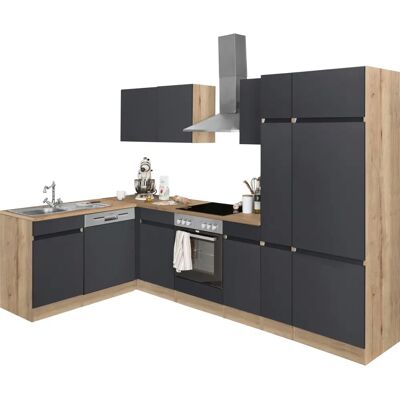 OPTIFIT Roth Winkelküche - Holzoptik, Grifflos, 300cm OPTIFIT Roth Winkelküche - Holzoptik, Grifflos, 300cm