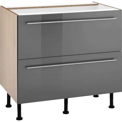 OPTIFIT Bern Küchenunterschrank - Grau Hochglanz Akazie - 90cm Breit OPTIFIT Bern Küchenunterschrank - Grau Hochglanz Akazie - 90cm Breit