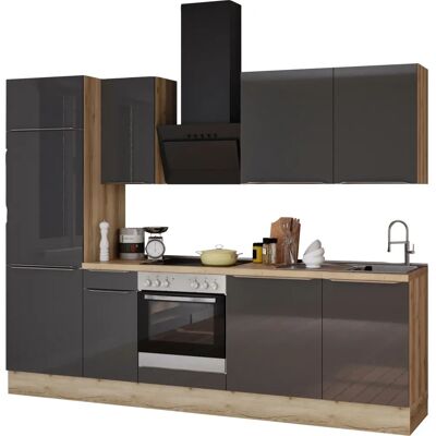 OPTIFIT Aken Küchen-Set - 270cm Grau mit Eiche Struktur OPTIFIT Aken Küchen-Set - 270cm Grau mit Eiche Struktur