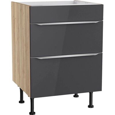 Optifit Aken Küchenschrank - Anthrazit Hochglanz / Wildeiche Nachbildung - 60cm B Optifit Aken Küchenschrank - Anthrazit Hochglanz / Wildeiche Nachbildung - 60cm B