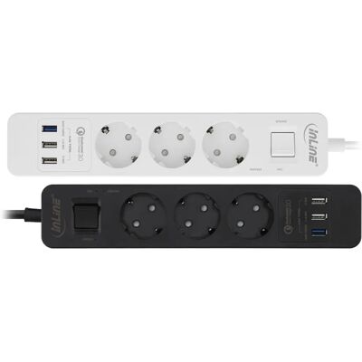 InLine Överspänningsskydd strömskinne - 3 uttag, USB QuickCharge, 230V InLine Överspänningsskydd strömskinne - 3 uttag, USB QuickCharge, 230V