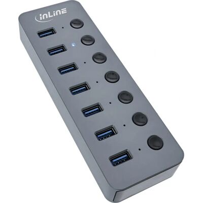 InLine USB Hub 7 Ports - USB 3.2 Gen 1 - Aluminium - Grau - Desktop InLine USB Hub 7 Ports - USB 3.2 Gen 1 - Aluminium - Grau - Desktop